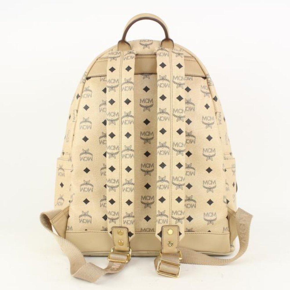 MCM Beige Monogram Visetos Logo Medium Studded Stark Backpack 921mcm73 - Picture 12 of 12